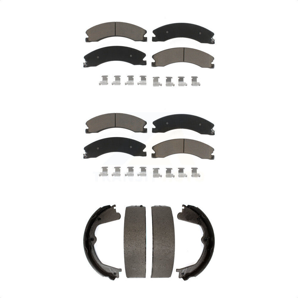 Front Rear Ceramic Brake Pads And Parking Shoes Kit For Chevrolet Silverado 2500 HD GMC Sierra 3500 KCN-100046