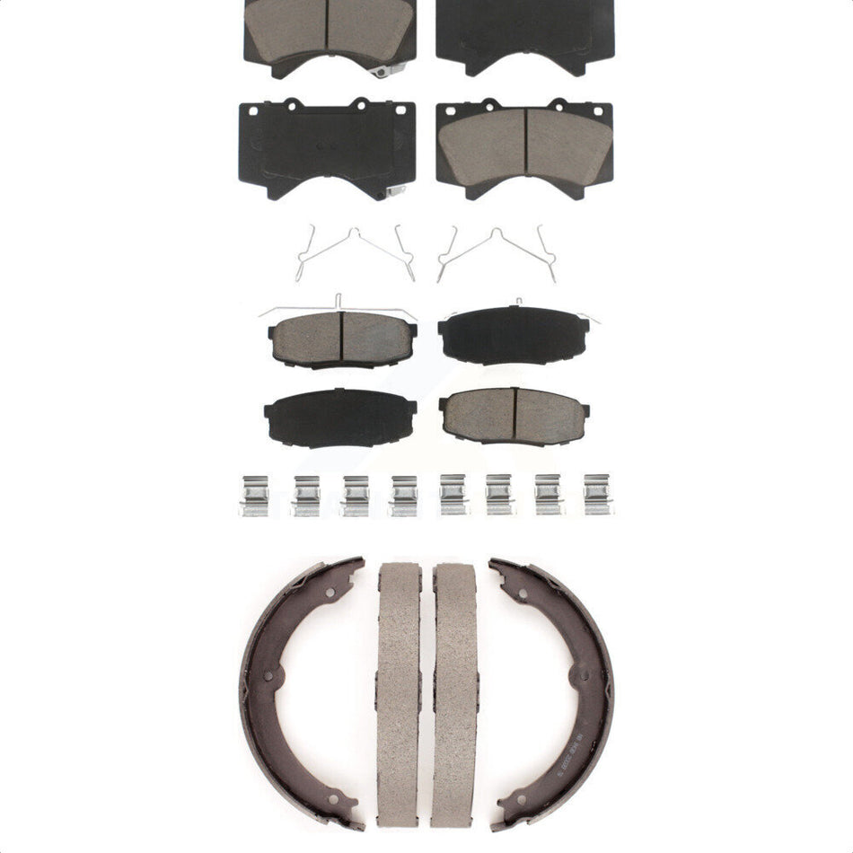 Front Rear Ceramic Brake Pads And Parking Shoes Kit For Toyota Tundra Sequoia Lexus LX570 Land Cruiser KCN-100052