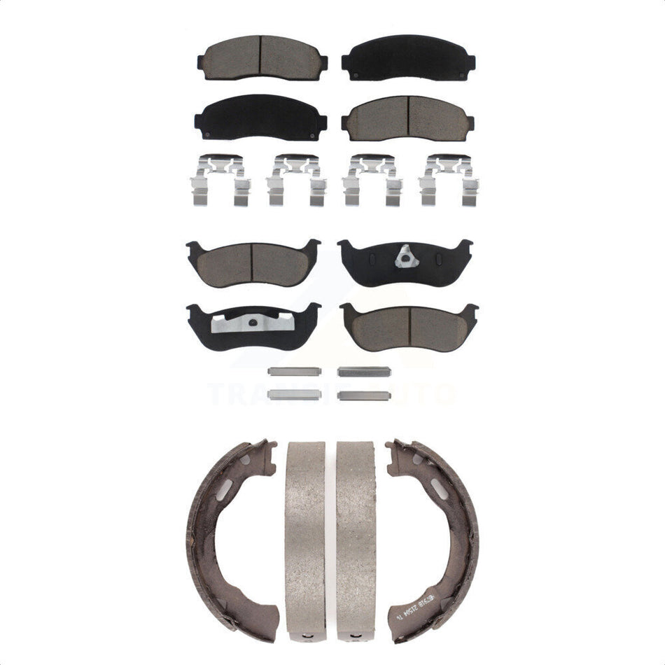 Front Rear Ceramic Brake Pads And Parking Shoes Kit For Ford Explorer Mercury Mountaineer KCN-100068
