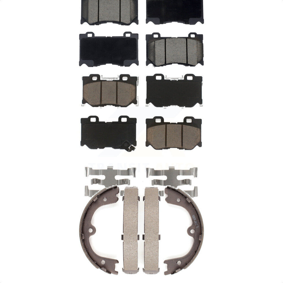 Front Rear Ceramic Brake Pads And Parking Shoes Kit For INFINITI Q50 M37 QX70 Q70 Q70L M56 FX50 KCN-100070