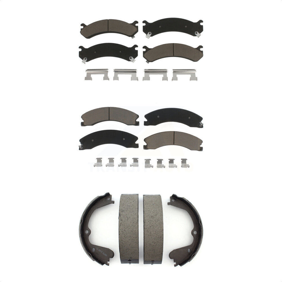 Front Rear Ceramic Brake Pads And Parking Shoes Kit For Chevrolet Express 3500 GMC Savana 4500 KCN-100082