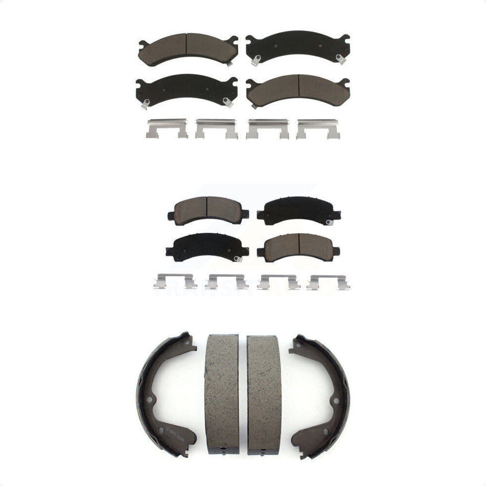 Front Rear Ceramic Brake Pads And Parking Shoes Kit For Chevrolet Express 3500 GMC Savana 4500 KCN-100083