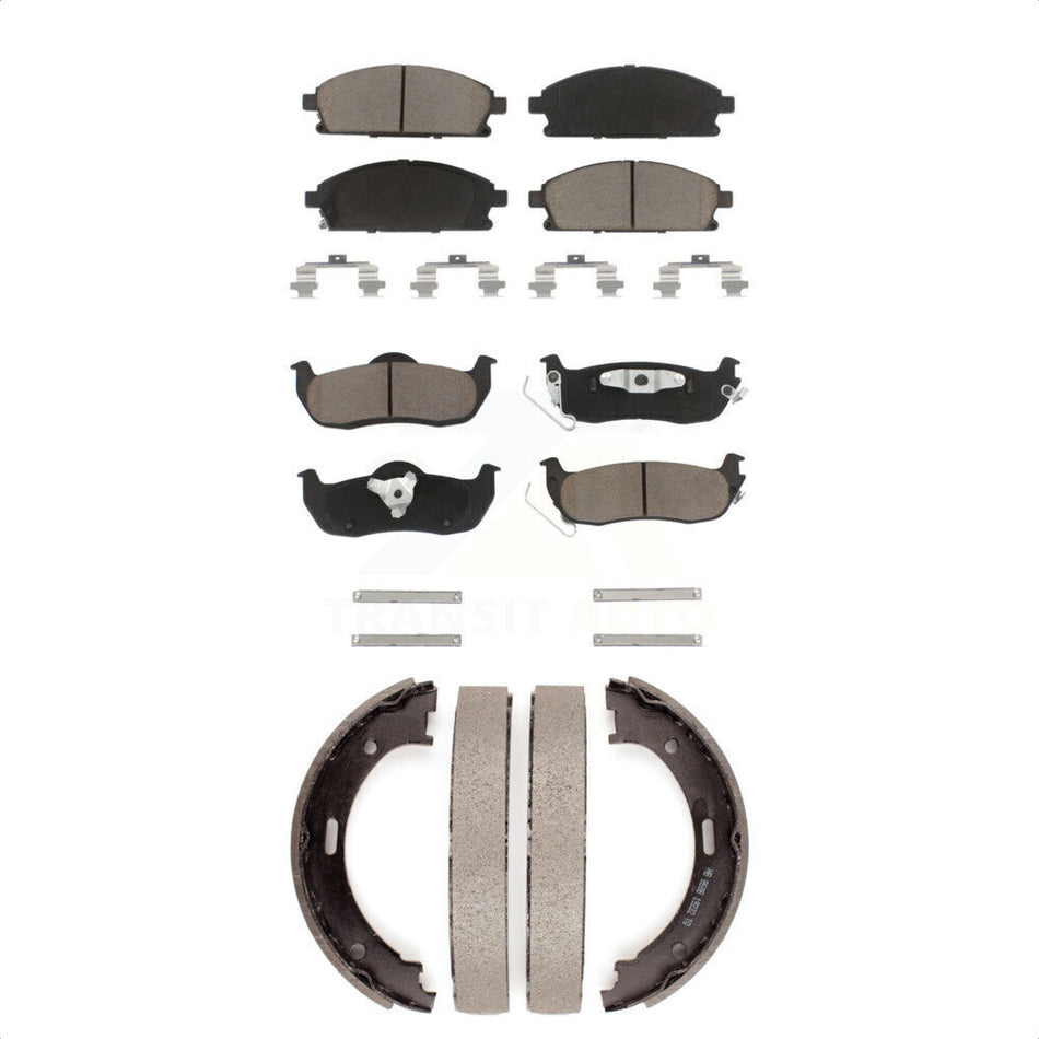 Front Rear Ceramic Brake Pads And Parking Shoes Kit For 2004 Nissan Pathfinder KCN-100110
