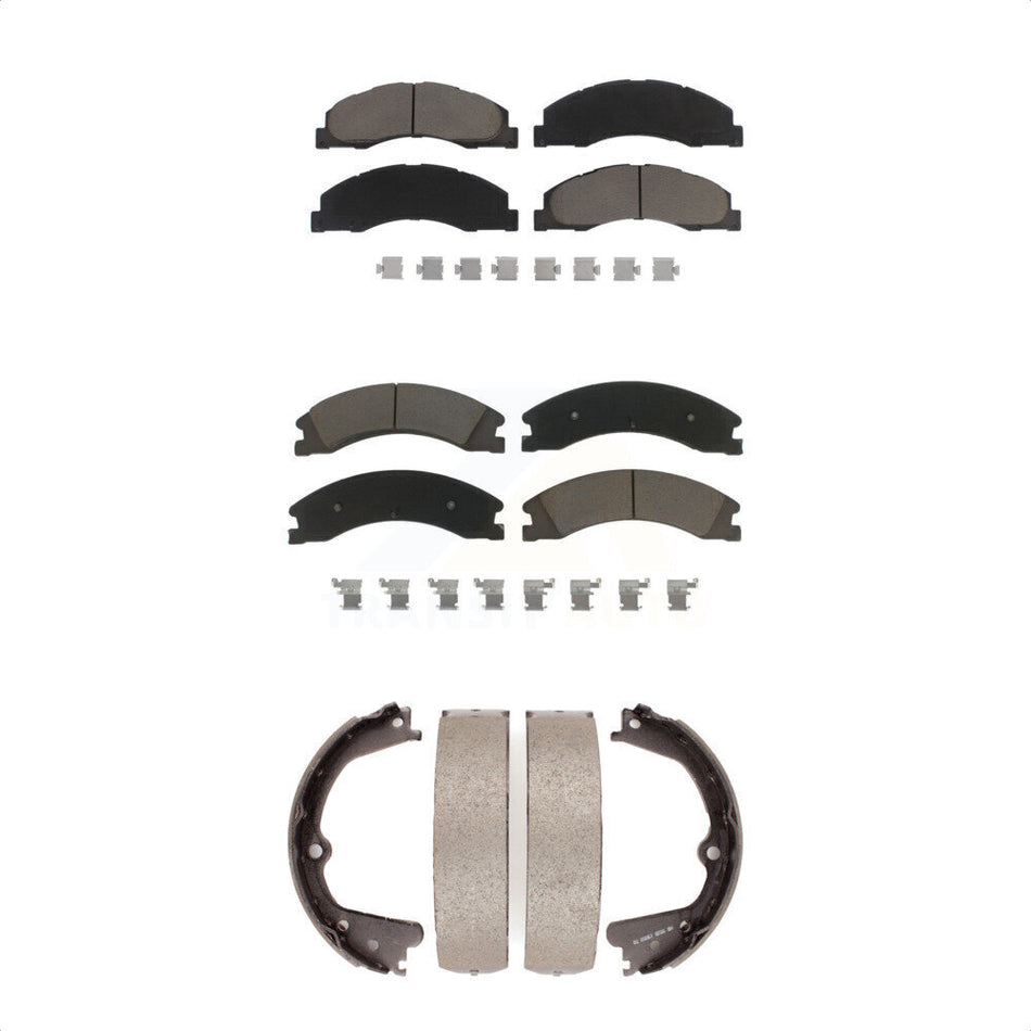 Front Rear Ceramic Brake Pads And Parking Shoes Kit For Ford E-450 Super Duty KCN-100142
