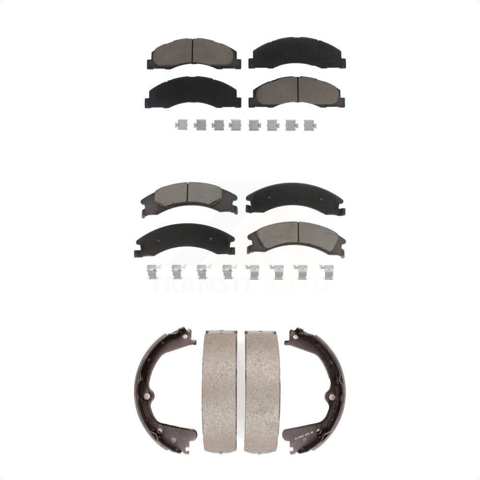 Front Rear Ceramic Brake Pads And Parking Shoes Kit For Ford E-350 Super Duty E-250 E-150 E-450 KCN-100144