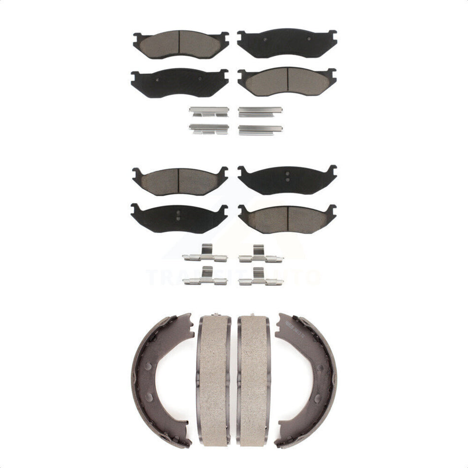 Front Rear Ceramic Brake Pads And Parking Shoes Kit For Dodge Durango Ram 1500 KCN-100160