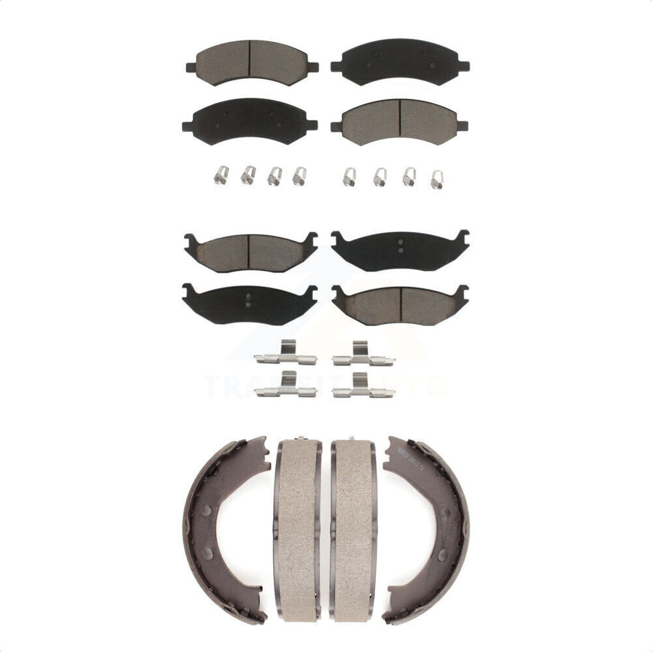 Front Rear Ceramic Brake Pads And Parking Shoes Kit For Dodge Ram 1500 Durango Chrysler Aspen KCN-100161