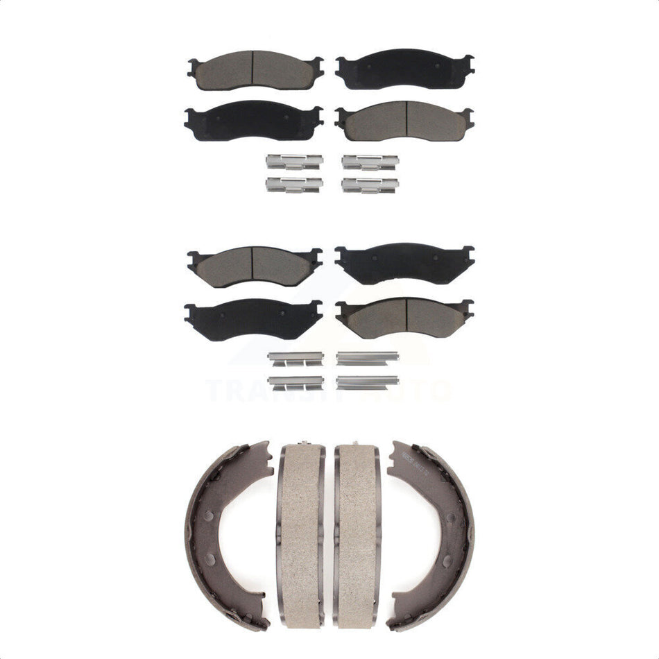 Front Rear Ceramic Brake Pads And Parking Shoes Kit For 2008 Dodge Ram 1500 Extended Crew Cab Pickup With 5 Lug Wheels KCN-100164