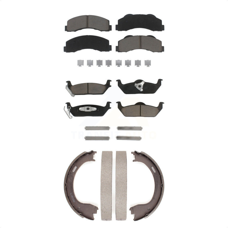 Front Rear Ceramic Brake Pads And Parking Shoes Kit For 2010-2011 Ford F-150 KCN-100167