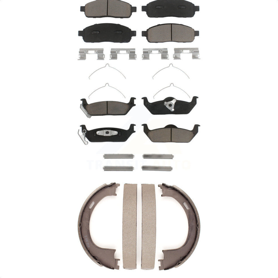 Front Rear Ceramic Brake Pads And Parking Shoes Kit For Ford F-150 Lincoln Mark LT KCN-100177