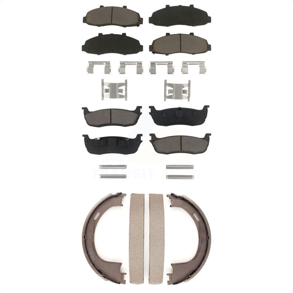 Front Rear Ceramic Brake Pads And Parking Shoes Kit For Ford F-150 Heritage Lincoln Blackwood KCN-100178