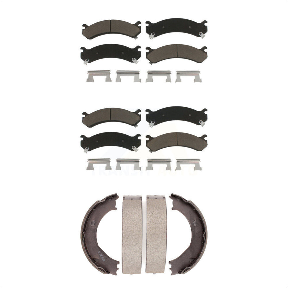 Front Rear Ceramic Brake Pads And Parking Shoes Kit For Chevrolet Silverado 3500 HD GMC Sierra Classic KCN-100194