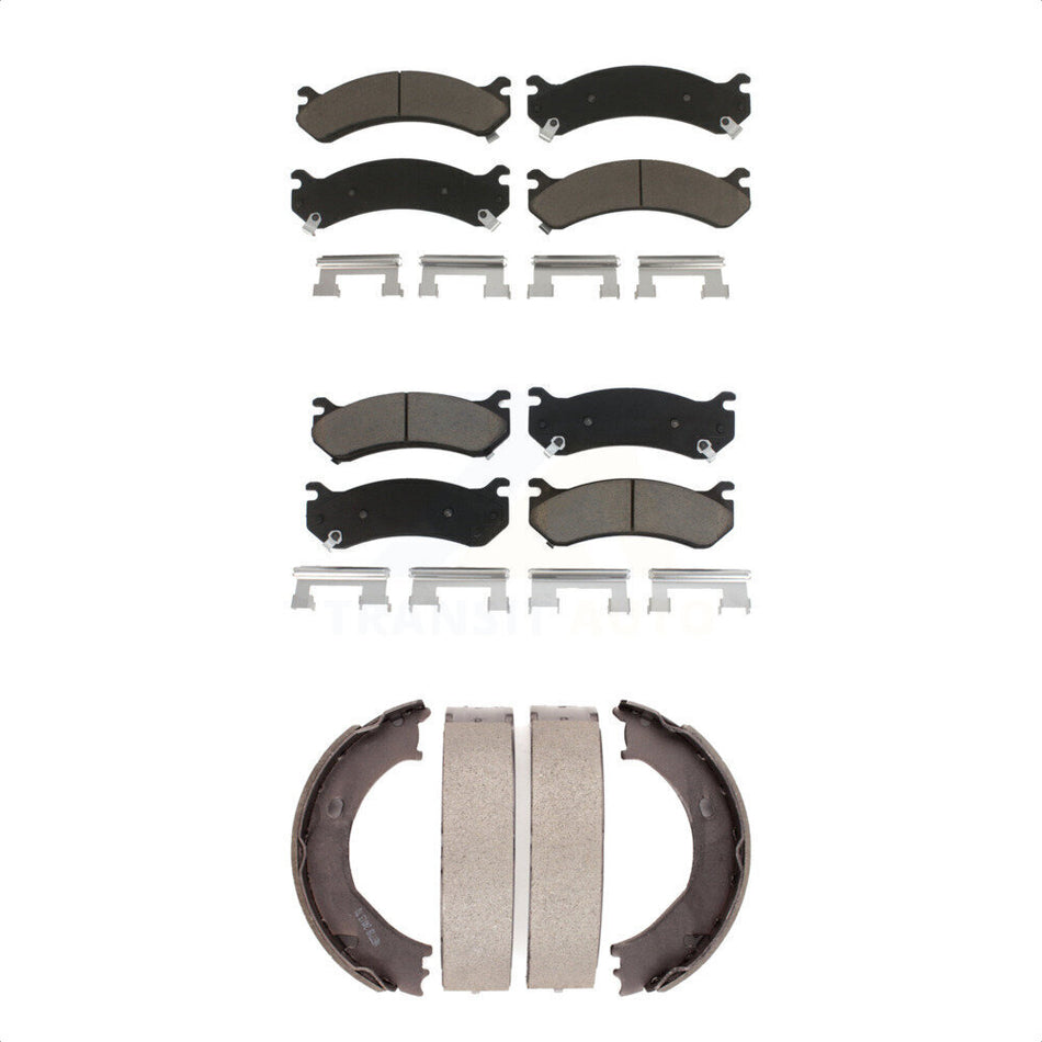 Front Rear Ceramic Brake Pads And Parking Shoes Kit For Chevrolet Silverado 2500 HD GMC Sierra 3500 Hummer H2 Classic 1500 Suburban Yukon XL Avalanche KCN-100197