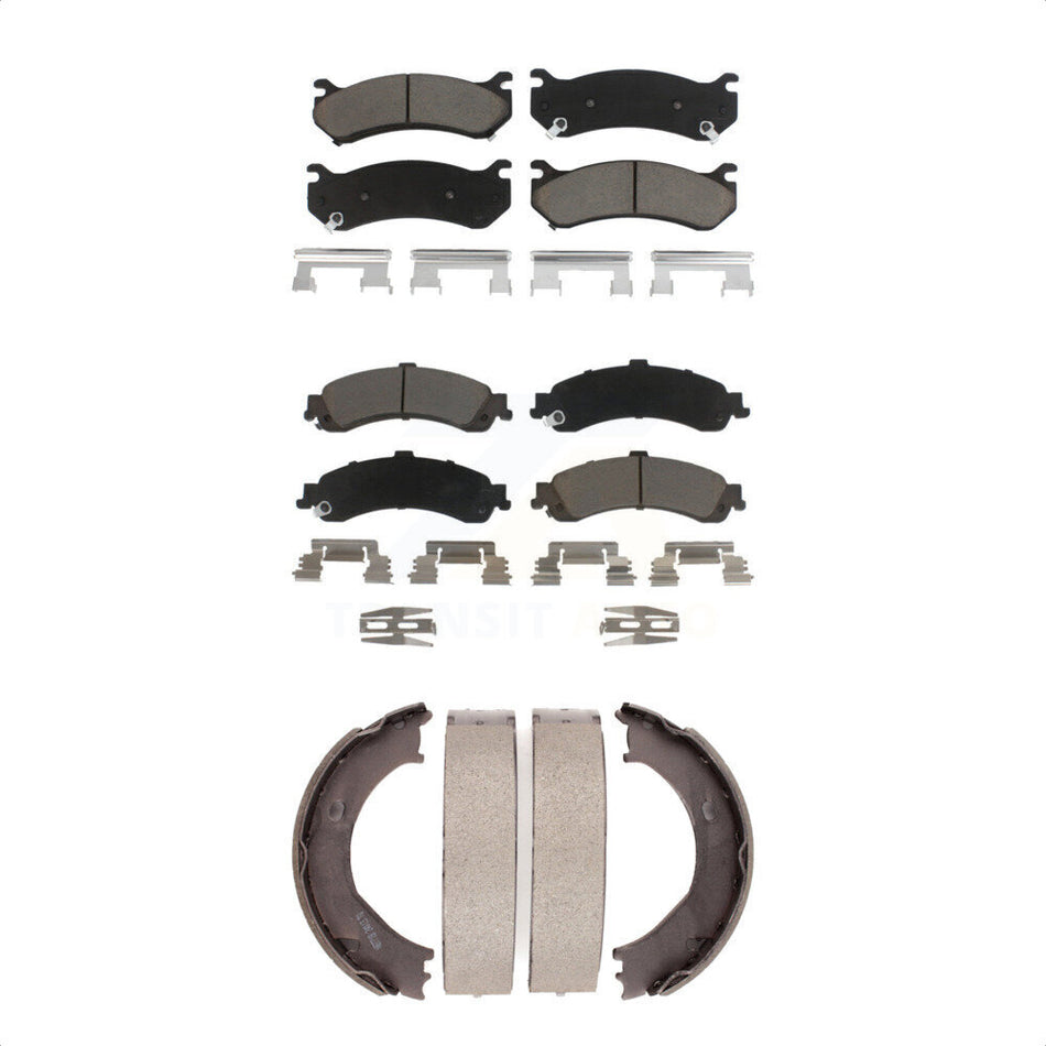 Front Rear Ceramic Brake Pads And Parking Shoes Kit For 2006 GMC Sierra 1500 4 doors with Crew Cab Pickup Disc rear brakes With Dual Piston Caliper KCN-100206