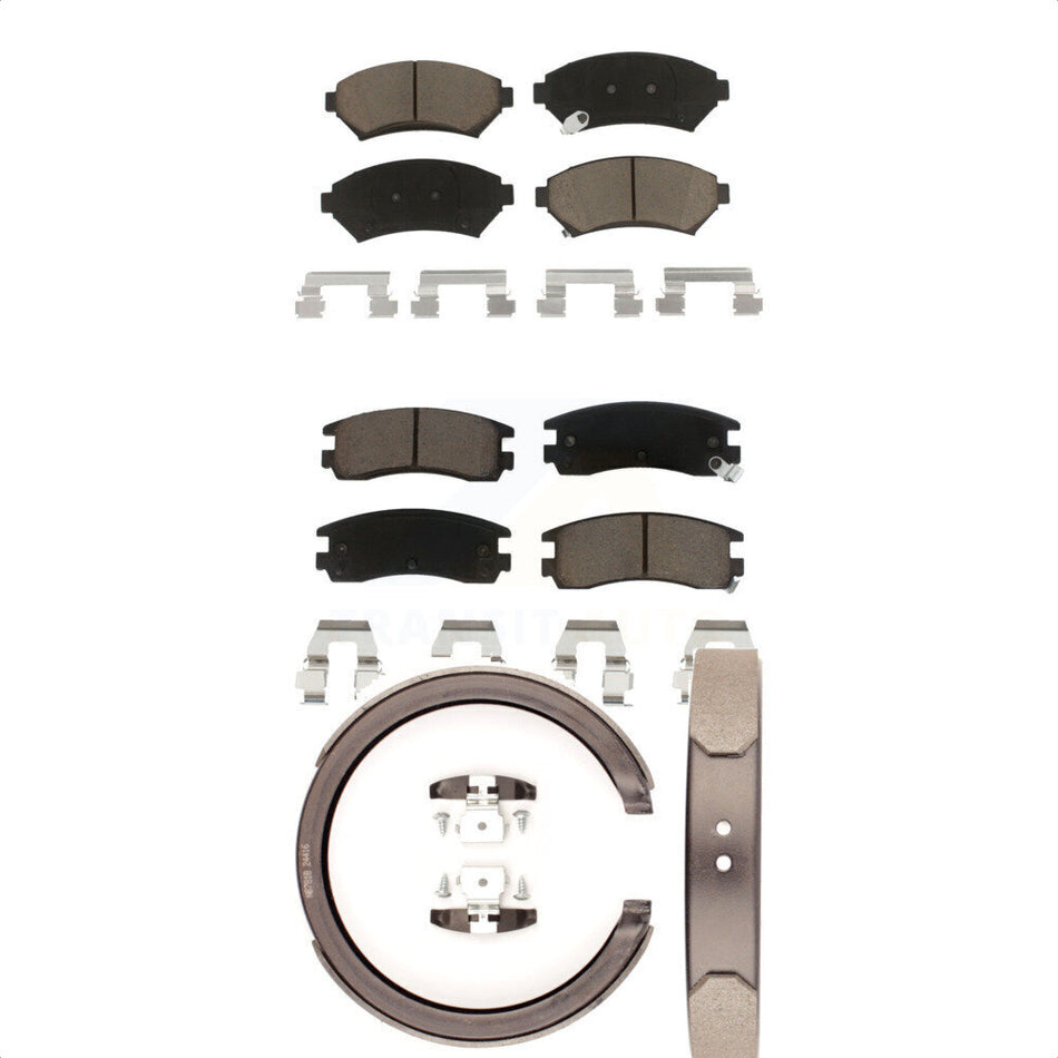 Front Rear Ceramic Brake Pads And Parking Shoes Kit For 2000-2005 Cadillac DeVille With 5 Lug Wheels KCN-100218