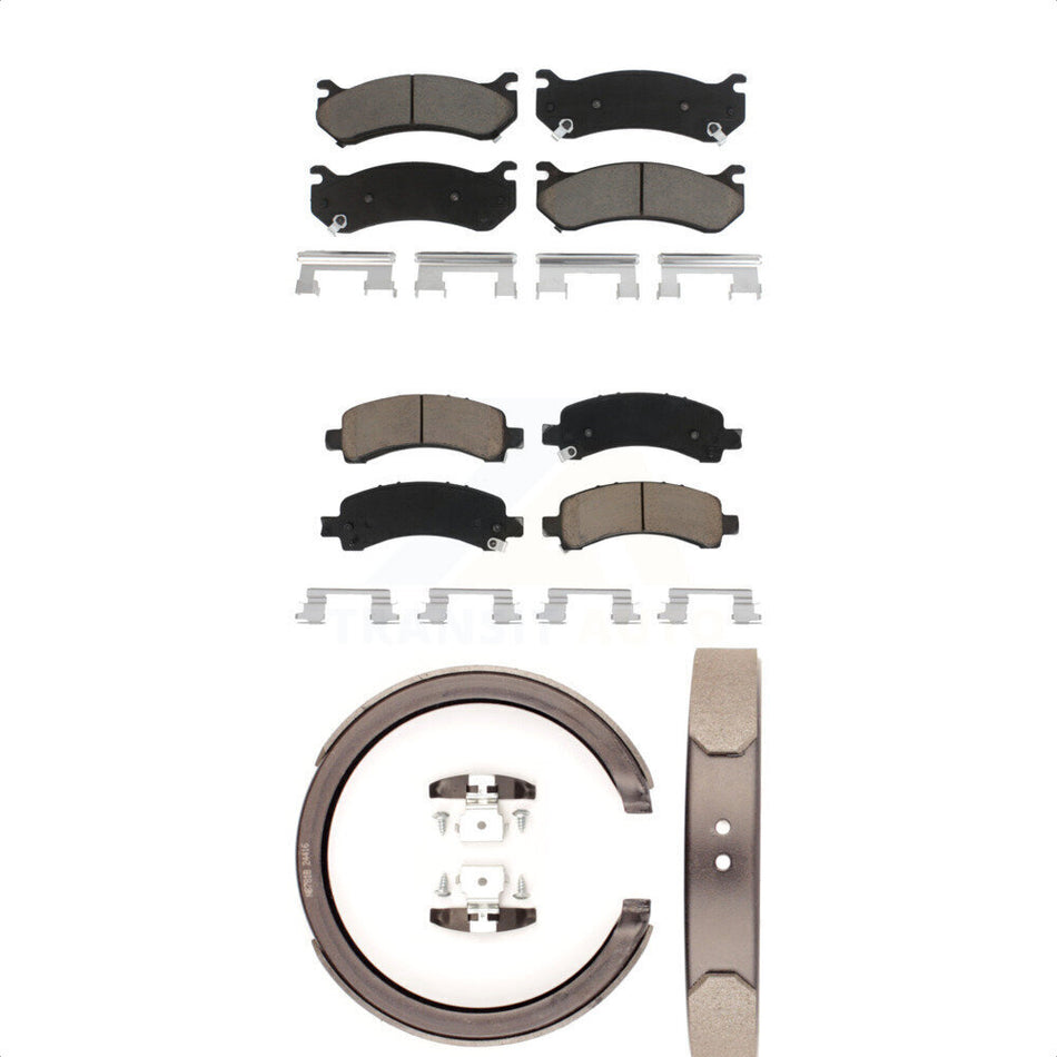 Front Rear Ceramic Brake Pads And Parking Shoes Kit For Chevrolet Tahoe GMC Suburban 1500 Avalanche Yukon XL Cadillac Escalade Express Savana KCN-100219