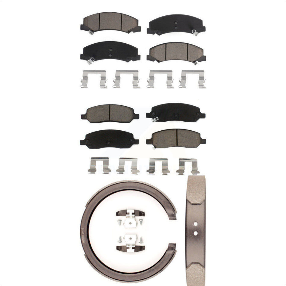 Front Rear Ceramic Brake Pads And Parking Shoes Kit For 2006-2011 Cadillac DTS With 5 Lug Wheels KCN-100222