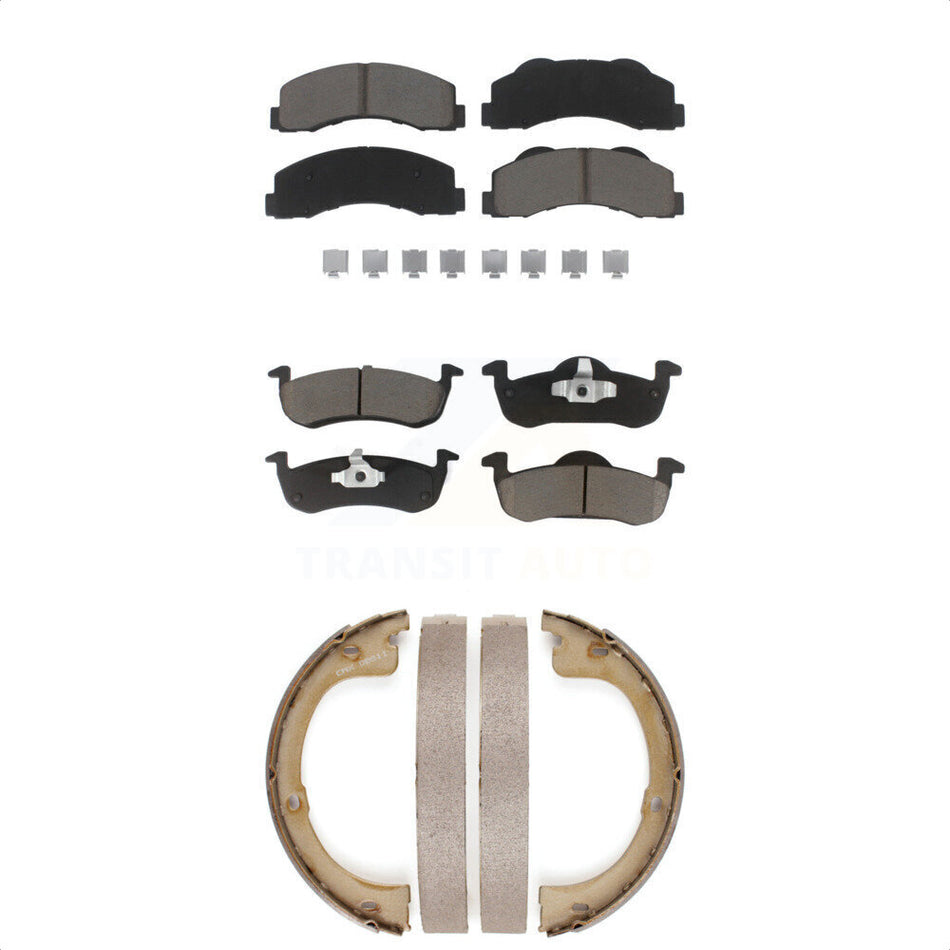 Front Rear Ceramic Brake Pads And Parking Shoes Kit For 2010-2017 Ford Expedition Lincoln Navigator KCN-100234