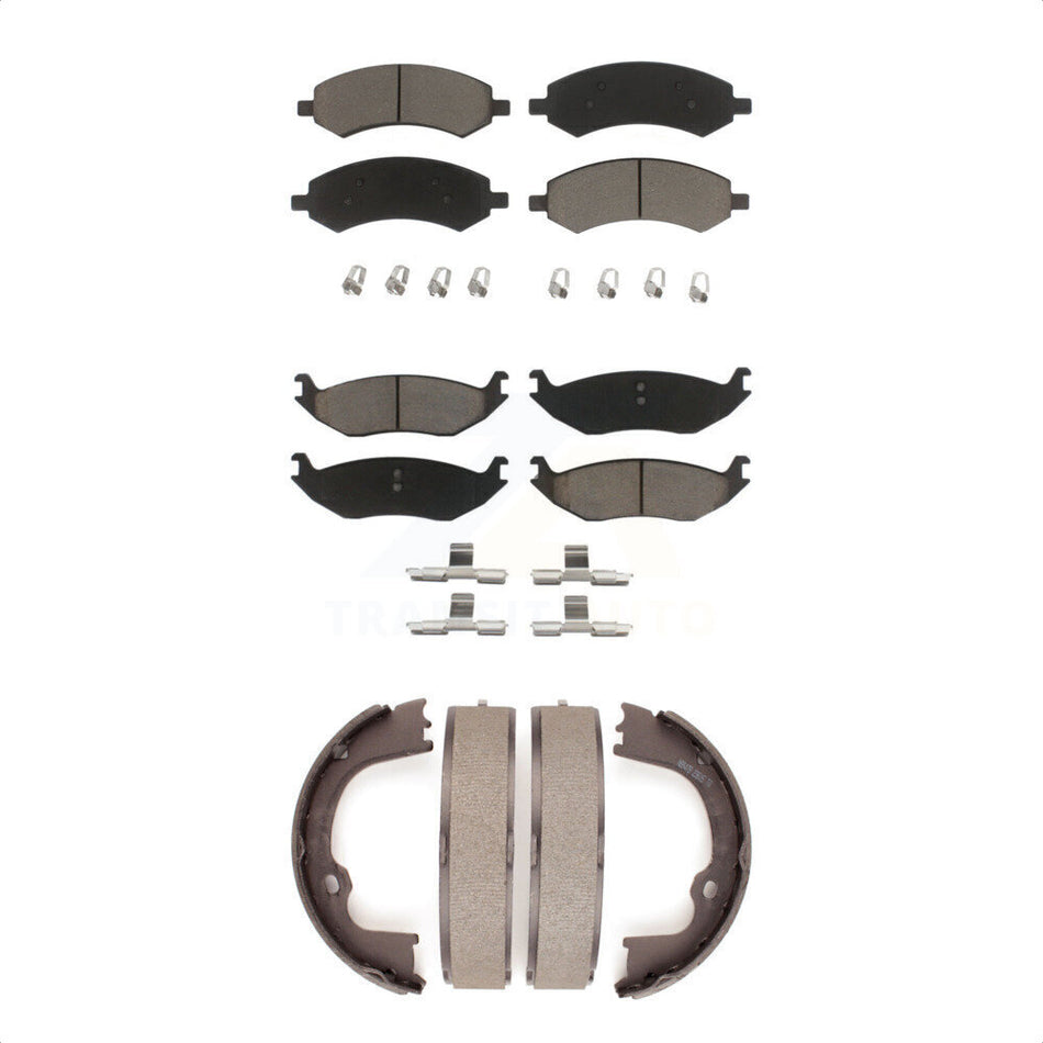 Front Rear Ceramic Brake Pads And Parking Shoes Kit For Ram 1500 Dodge Classic Chrysler Aspen Durango KCN-100253