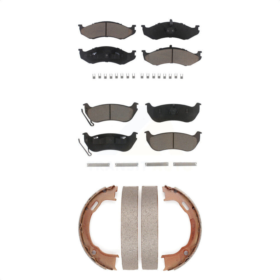Front Rear Ceramic Brake Pads And Parking Shoes Kit For Jeep Wrangler TJ KCN-100272