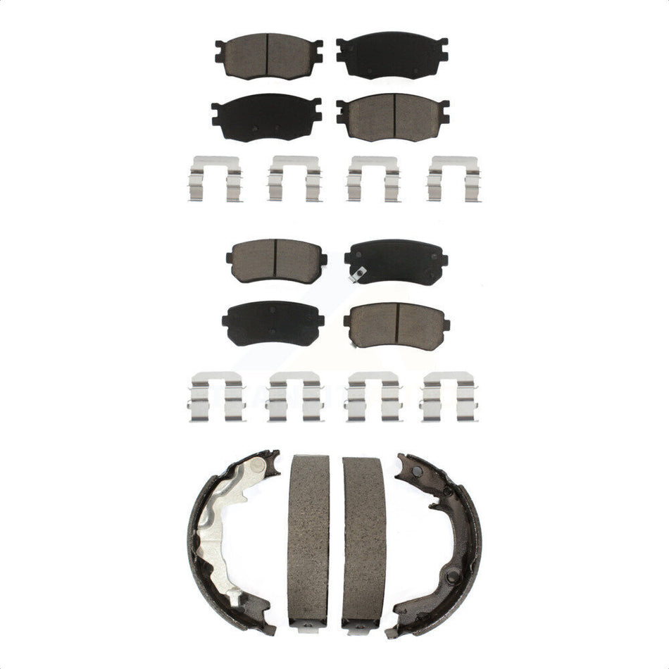 Front Rear Ceramic Brake Pads And Parking Shoes Kit For 2006-2007 Hyundai Accent Kia Rio Rio5 KCN-100278