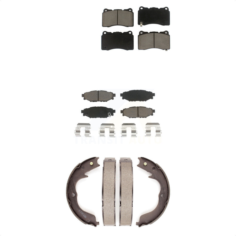 Front Rear Ceramic Brake Pads Parking Shoes Kit For 14 Subaru WRX With 15\\" Factory Wheels KCN-100283