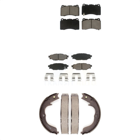 Front Rear Ceramic Brake Pads Parking Shoes Kit For 14 Subaru WRX With 15\\" Factory Wheels KCN-100283