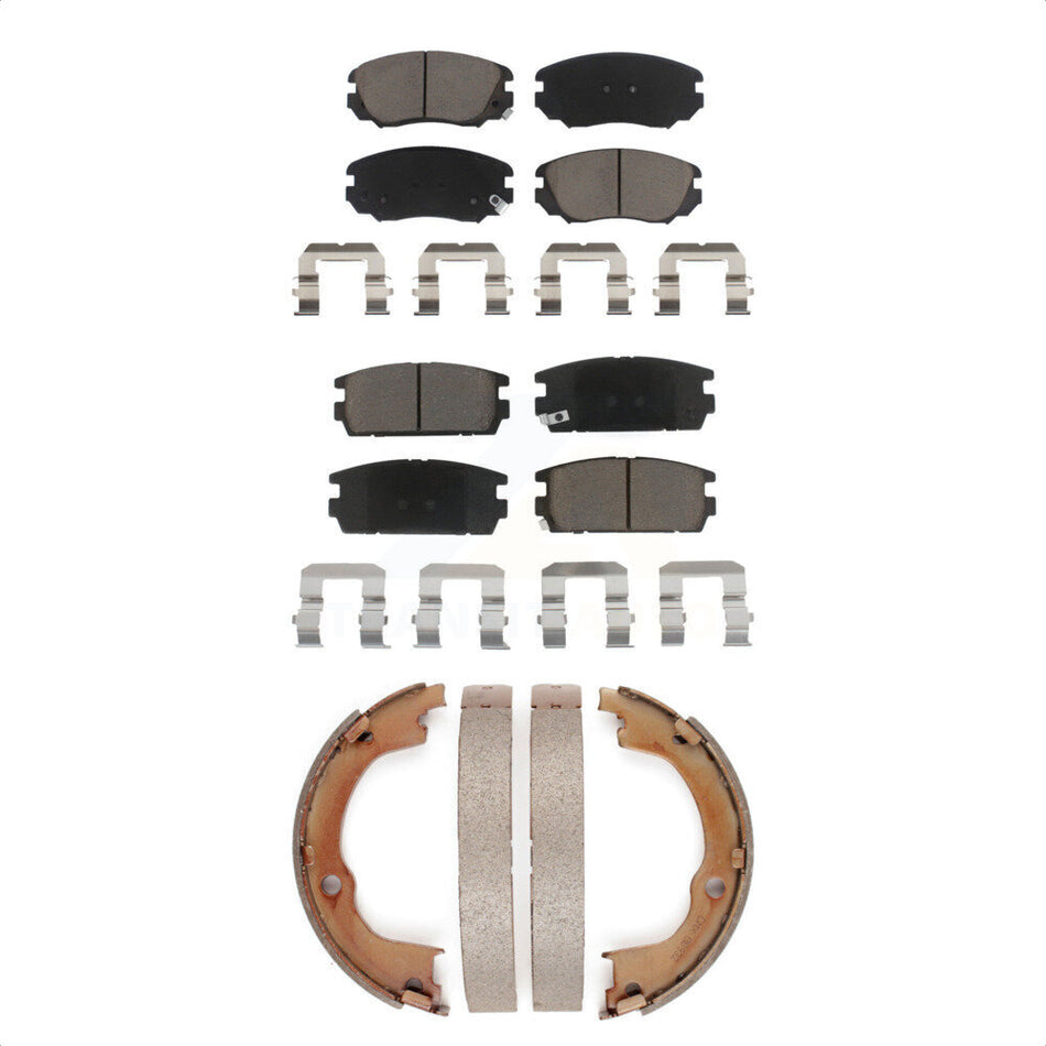 Front Rear Ceramic Brake Pads And Parking Shoes Kit For 2010-2016 Chevrolet Equinox GMC Terrain KCN-100289