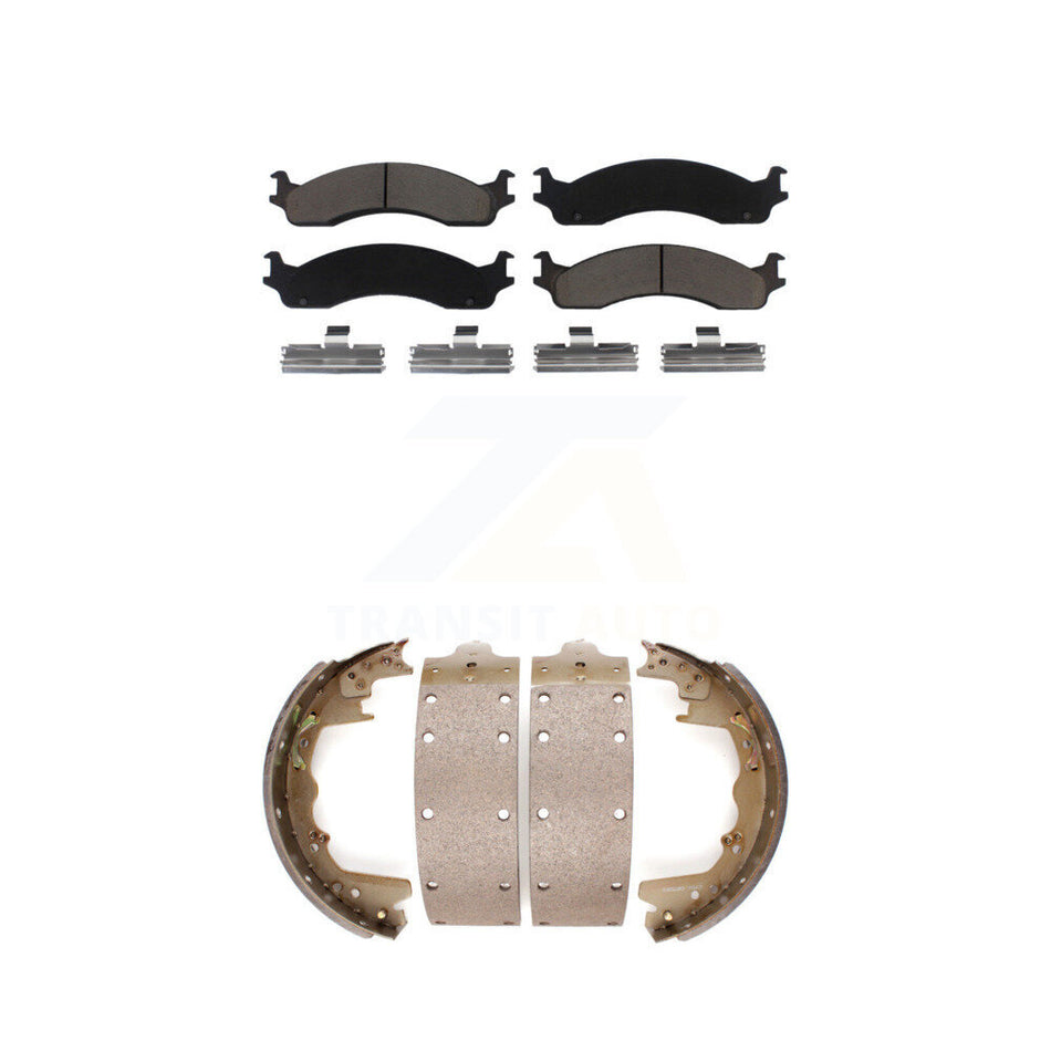Front Rear Ceramic Brake Pads And Drum Shoes Kit For Dodge Ford Ram 2500 F-350 3500 E-350 Econoline Club Wagon Van B3500 B2500 KCN-100310