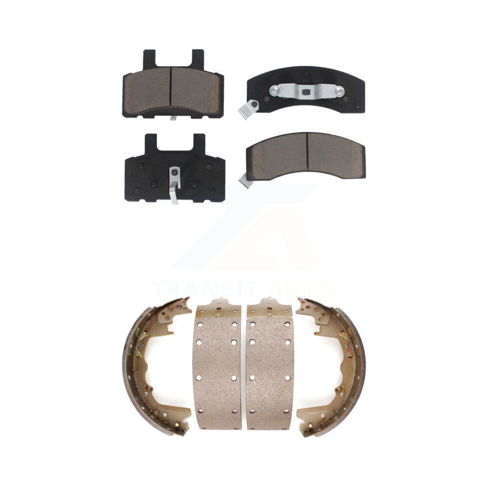 Front Rear Ceramic Brake Pads And Drum Shoes Kit For 1999 Dodge Ram 2500 With 12" x 3-1 2" Size KCN-100312