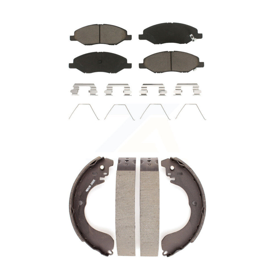 Front Rear Ceramic Brake Pads And Drum Shoes Kit For 2008 Nissan Versa 4-Wheel ABS KCN-100350