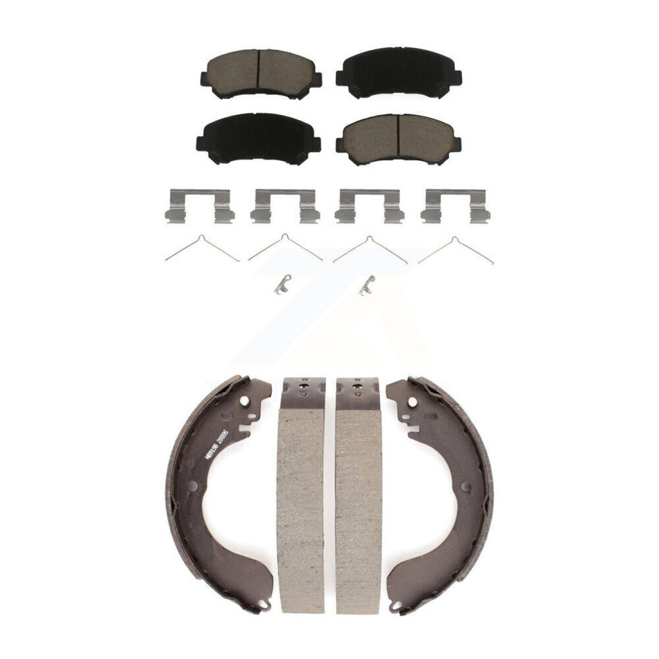 Front Rear Ceramic Brake Pads And Drum Shoes Kit For 2007-2012 Nissan Sentra SE-R Spec V KCN-100352