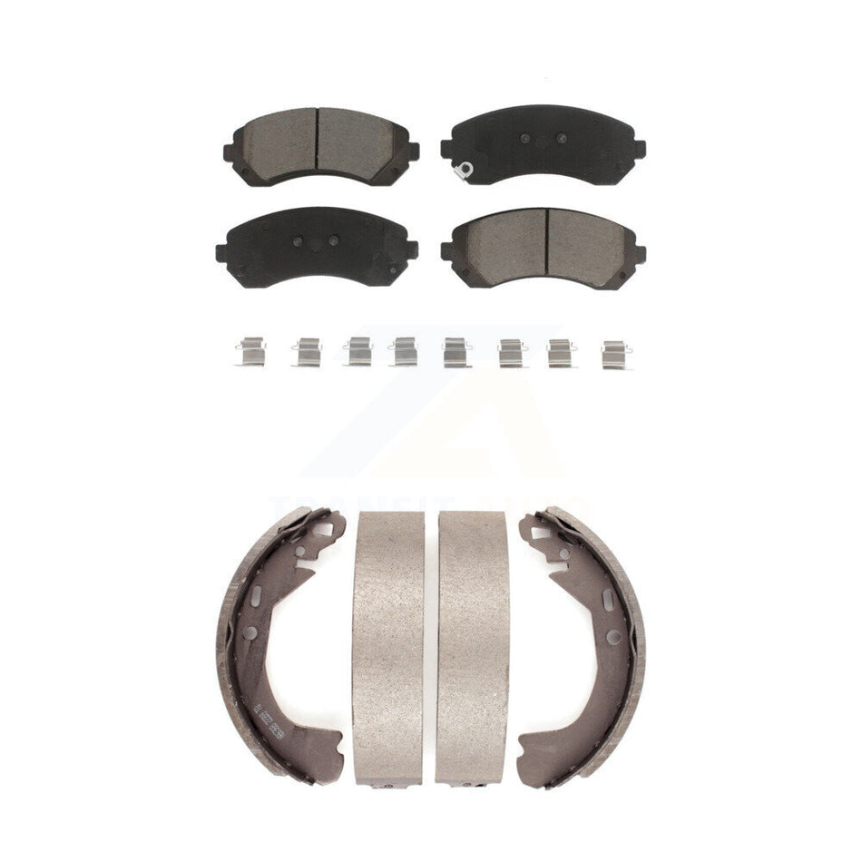 Front Rear Ceramic Brake Pads And Drum Shoes Kit For 2002-2004 Chevrolet Venture Pontiac Montana Oldsmobile Silhouette AWD KCN-100363