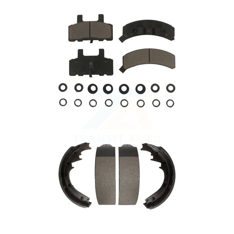 Front Rear Ceramic Brake Pads And Drum Shoes Kit For Chevrolet C1500 K1500 GMC K2500 Suburban C2500 Yukon Tahoe Express 1500 Savana Cadillac Escalade KCN-100370
