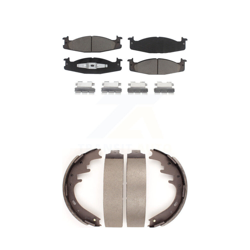 Front Rear Ceramic Brake Pads And Drum Shoes Kit For Ford E-150 Econoline Club Wagon KCN-100374