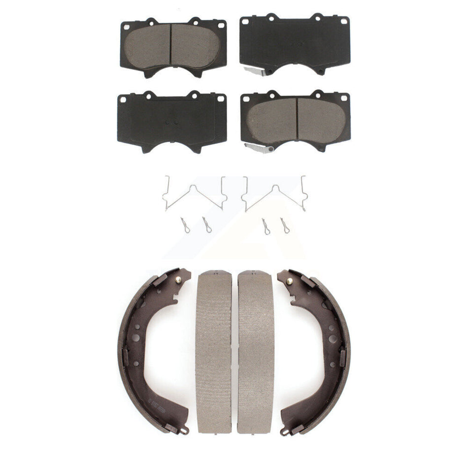 Front Rear Ceramic Brake Pads And Drum Shoes Kit For 2000-2002 Toyota Tundra 5.3" Plate Length KCN-100385