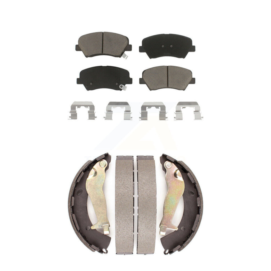 Front Rear Ceramic Brake Pads And Drum Shoes Kit For 2012-2017 Hyundai Accent KCN-100394