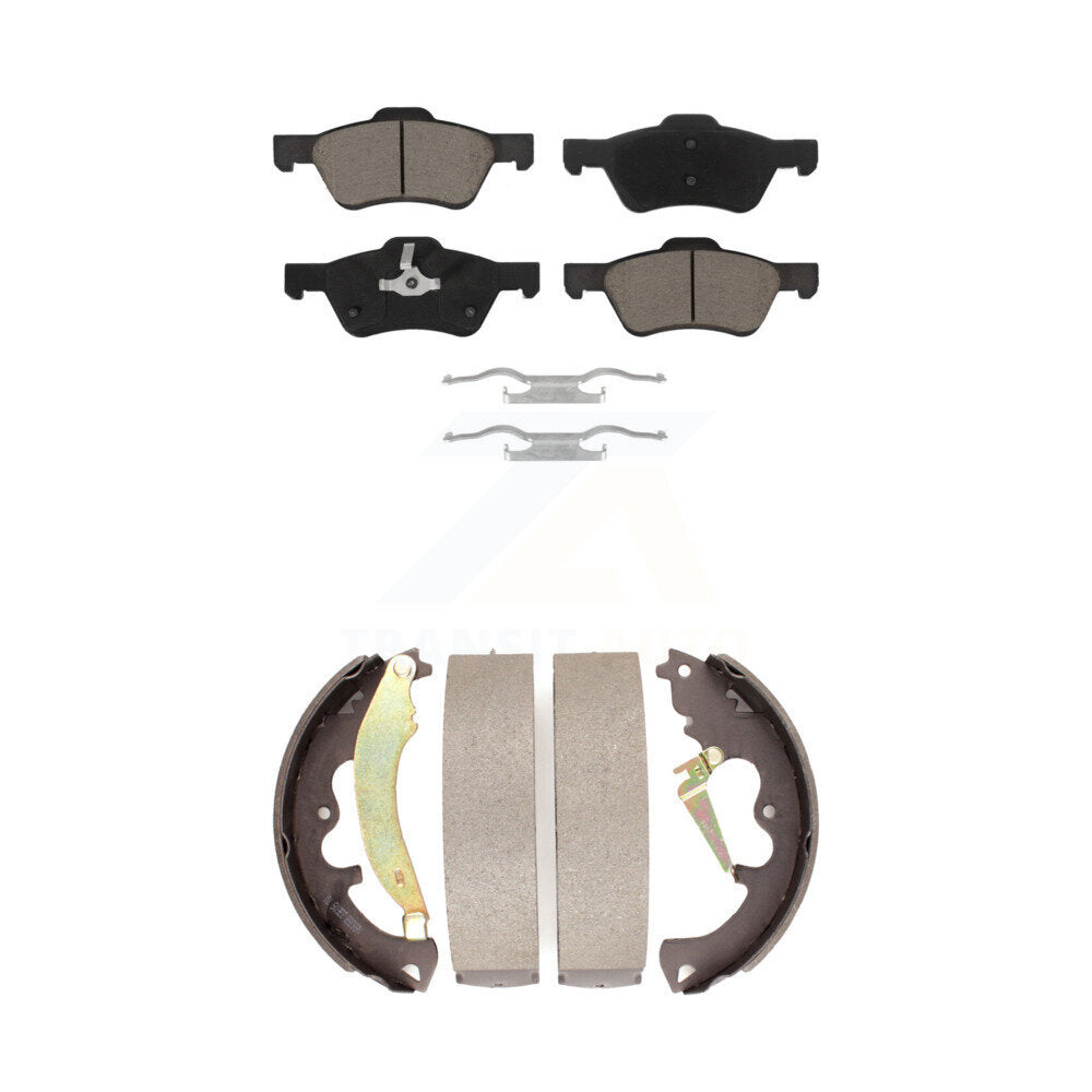 Front Rear Ceramic Brake Pads And Drum Shoes Kit For Ford Escape Mercury Mariner KCN-100442