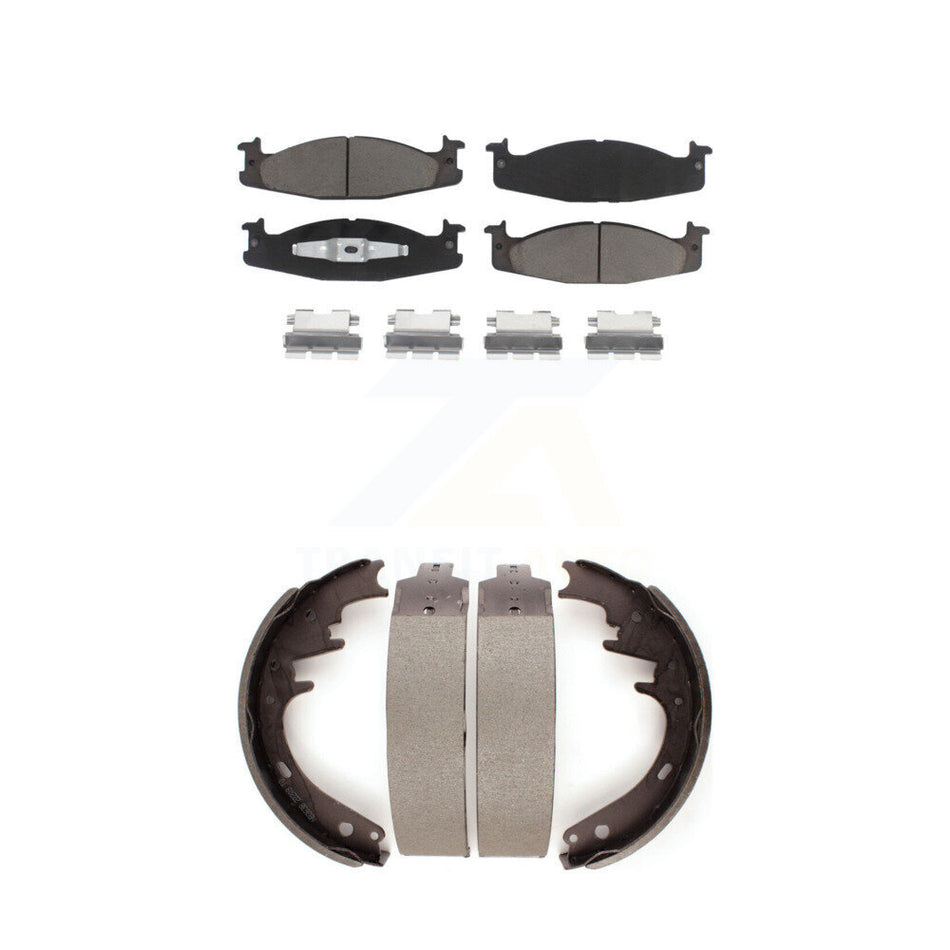 Front Rear Ceramic Brake Pads And Drum Shoes Kit For 1994-1996 Ford F-150 Bronco E-150 Econoline Club Wagon KCN-100443