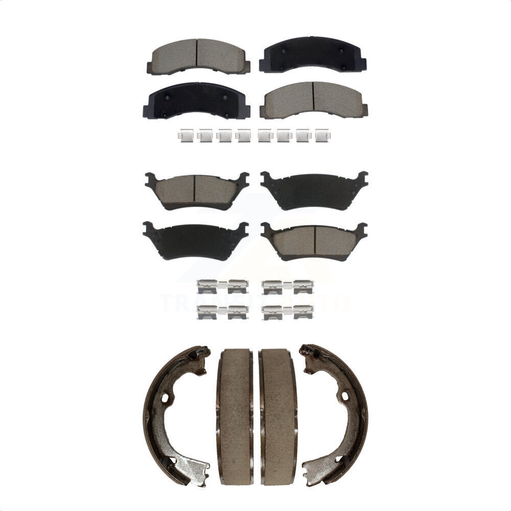 Front Rear Ceramic Brake Pads & Parking Shoe Kit For Ford F-150 With Manual KCN-100786
