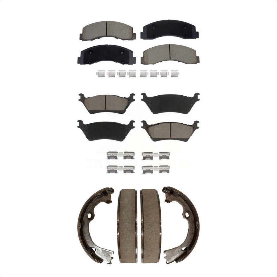 Front Rear Ceramic Brake Pads & Parking Shoe Kit For Ford F-150 With Manual KCN-100786