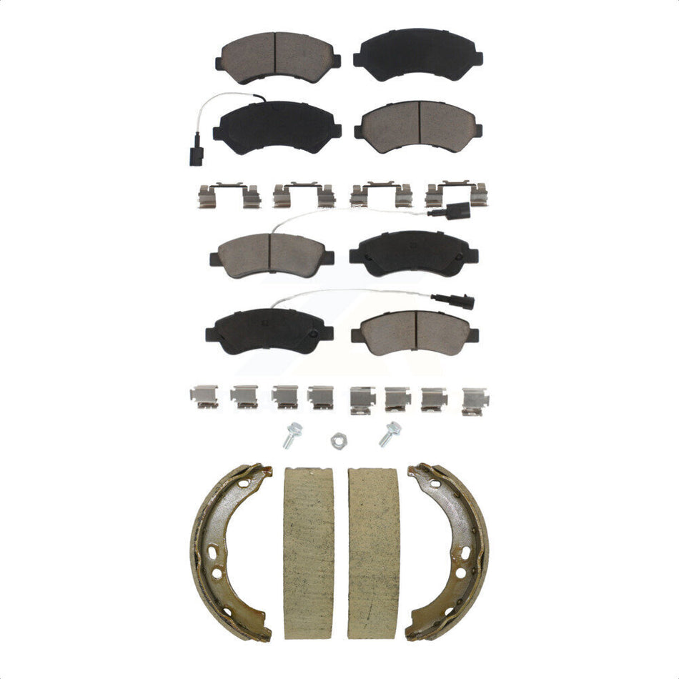Front Rear Ceramic Brake Pads Parking Shoe Kit For 2014-2020 Ram ProMaster 2500 3500 1500 KCN-100805