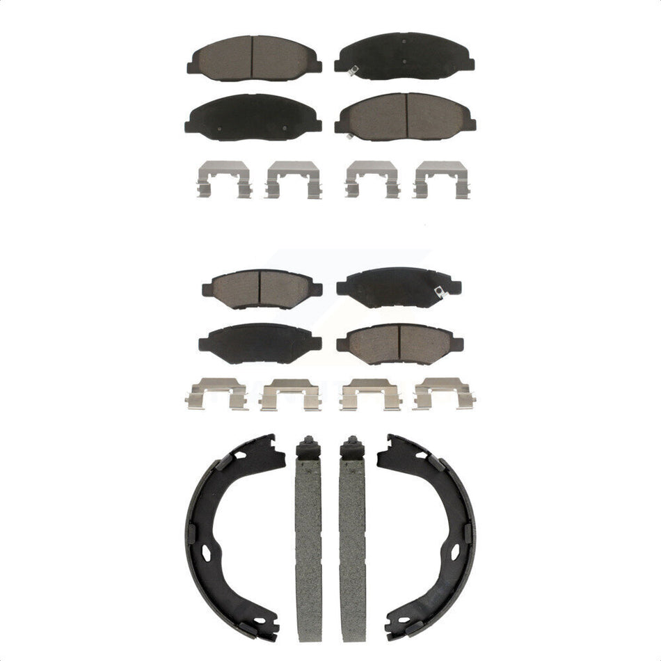 Front Rear Ceramic Brake Pads Parking Shoe Kit For Cadillac CTS Without Heavy Duty Brakes KCN-100815