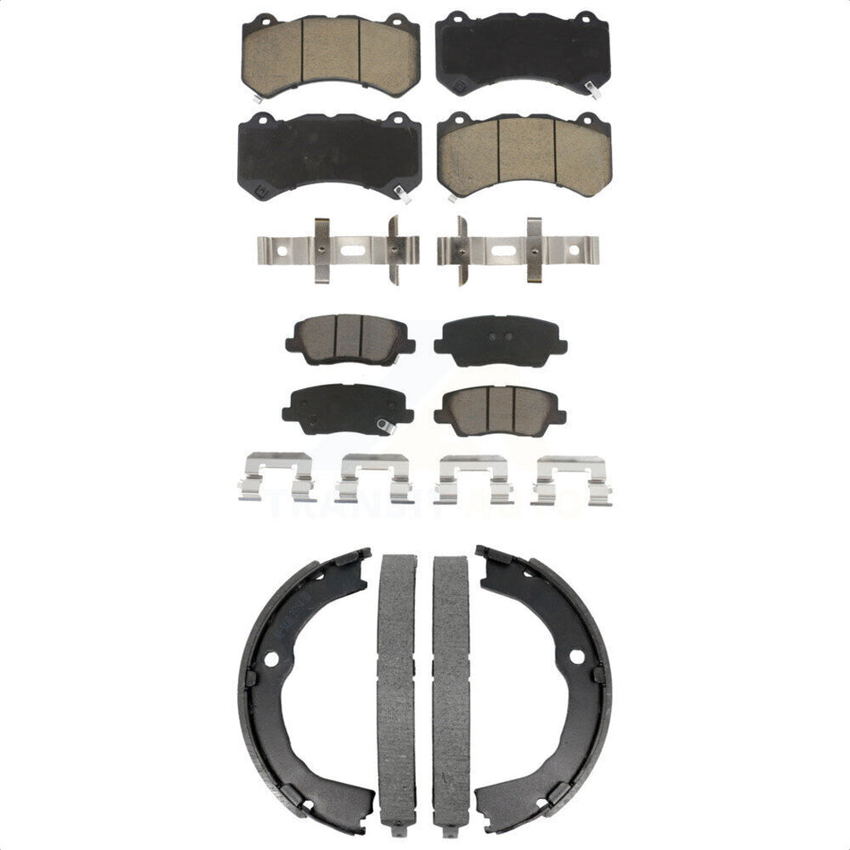 Front Rear Ceramic Brake Pads And Parking Shoes Kit For 2015 Cadillac CTS V with Coupe KCN-100819