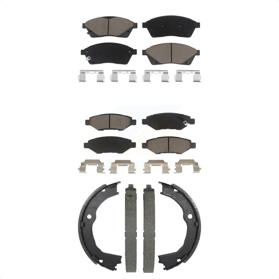 Front Rear Ceramic Brake Pads And Parking Shoes Kit For 2010-2016 Cadillac SRX KCN-100843