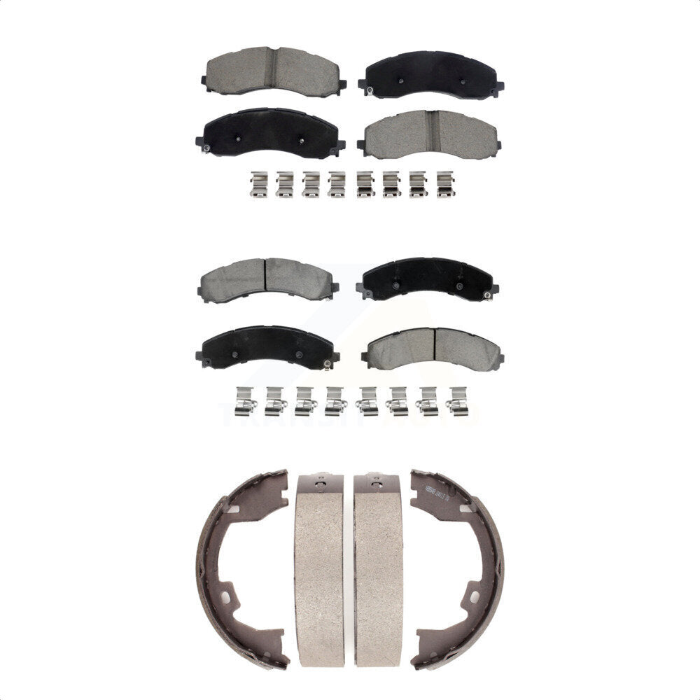Front Rear Ceramic Brake Pads & Parking Shoe Kit For 19-21 Ram 3500 With Dual Wheels KCN-100868