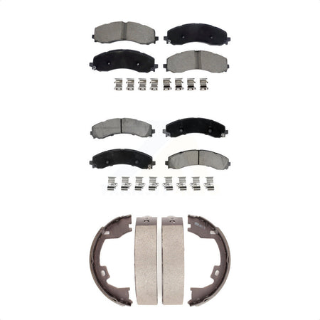 Front Rear Ceramic Brake Pads & Parking Shoe Kit For 19-21 Ram 3500 With Dual Wheels KCN-100868