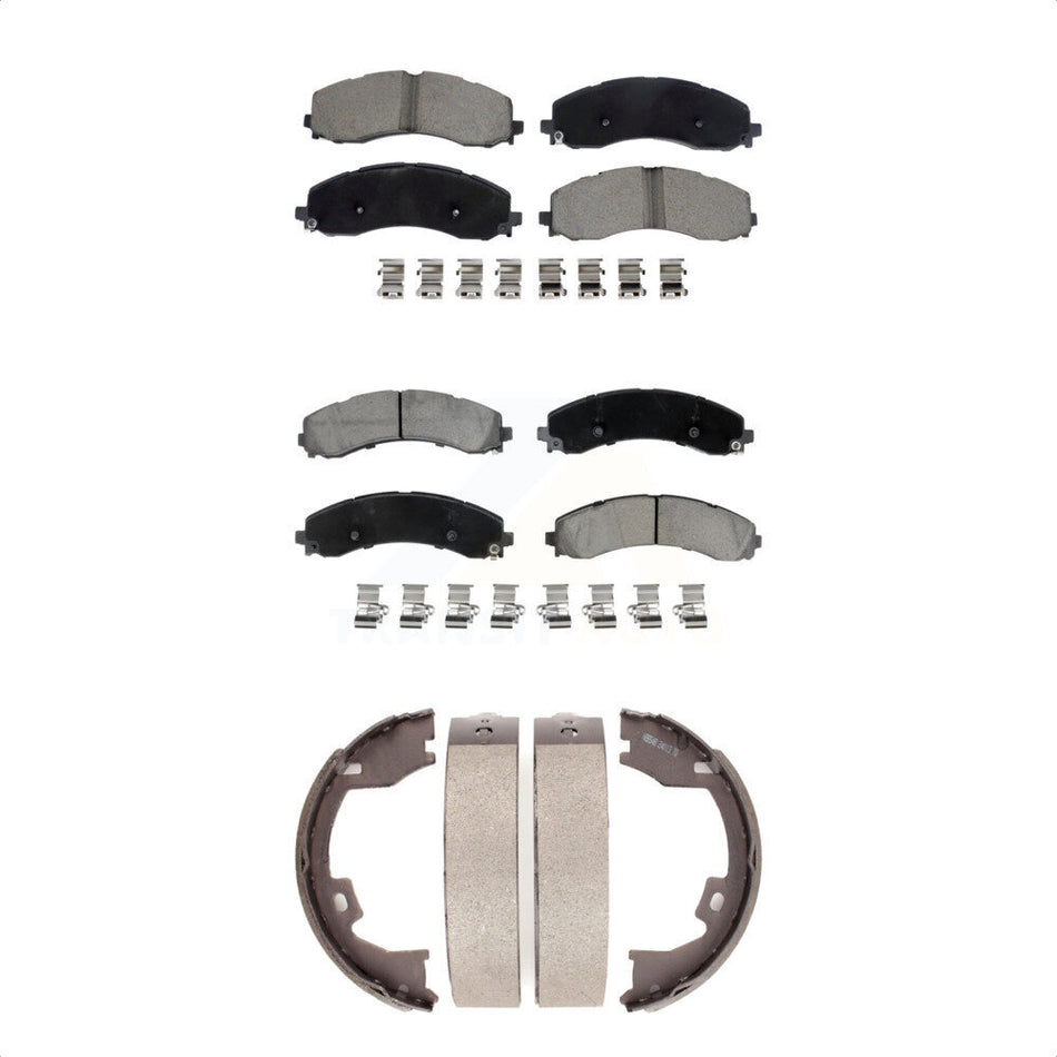 Front Rear Ceramic Brake Pads & Parking Shoe Kit For 19-21 Ram 3500 With Dual Wheels KCN-100868