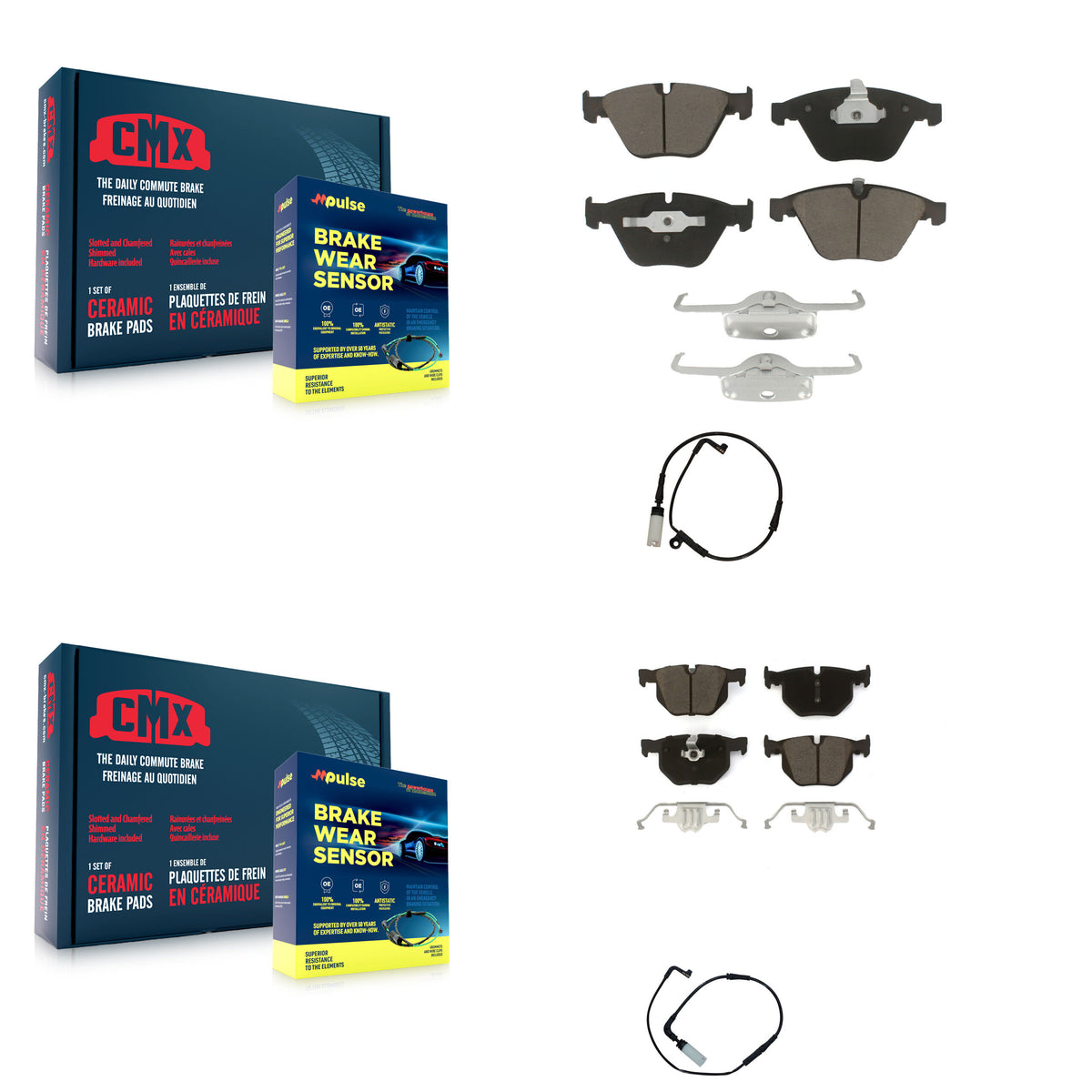 Front Rear Ceramic Disc Brake Pads And Wear Sensor Kit For BMW 530i 528i xDrive 525i 535i KCW-100012