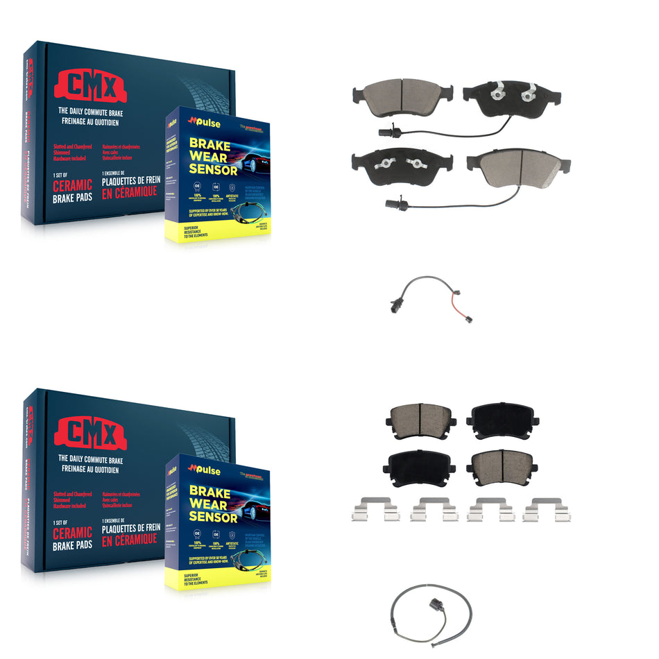 Front Rear Ceramic Disc Brake Pads And Extra Wear Sensors Kit For 2011 Audi S6 5.2L KCW-100055